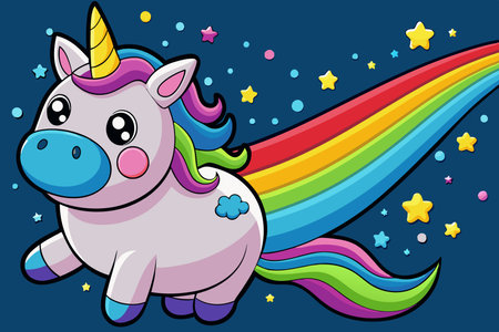 Cute cartoon unicorn with rainbow - vector illustration,のイラスト素材