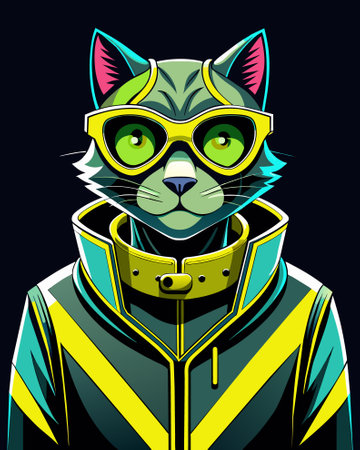 Vector illustration of a cat in a hooded jacket and sunglasses.のイラスト素材