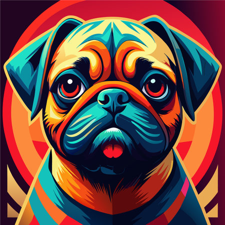 Portrait of pug dog. Vector illustration for your design.のイラスト素材