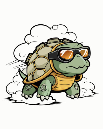 Cartoon Turtle Mascot Character with Aviator Glasses and Helmetのイラスト素材