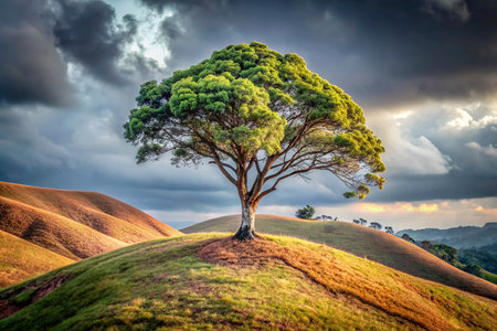 Pine tree on the hill with dramatic sky, Sri Lanka.の素材