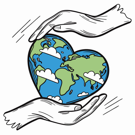 Hands holding a world globe on white background. Vector illustration.のイラスト素材