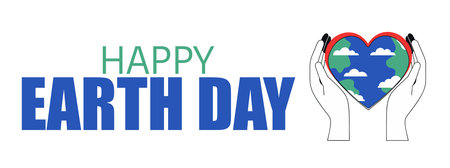 Happy Earth Day banner with hands holding heart and earth. Vector illustration.のイラスト素材