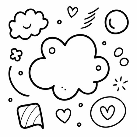Hand drawn doodle clouds, hearts and arrows. Vector illustration.のイラスト素材