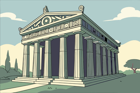 Ancient Greek temple in the city of Athens, Greece. Vector illustrationのイラスト素材