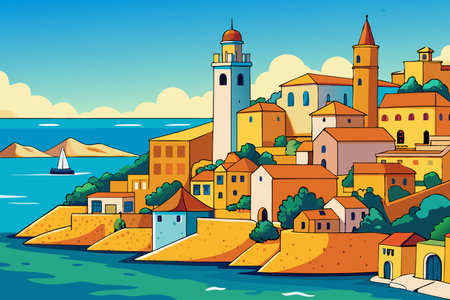 Old town of Rovinj, Croatia. Vector illustration.のイラスト素材