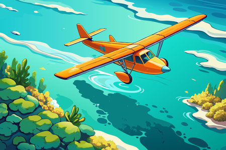 Airplane on the seashore. Cartoon style. Vector illustration.のイラスト素材