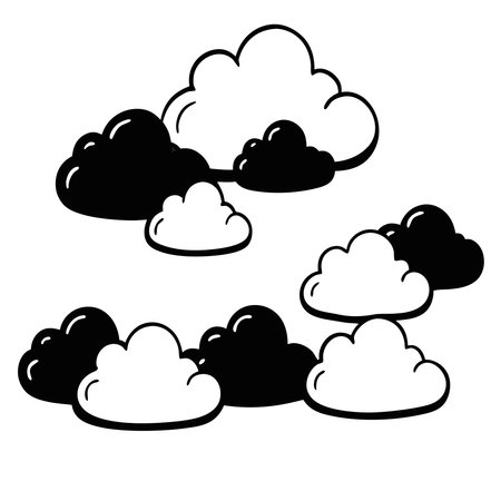Set of clouds on a white background. Black and white vector illustration.のイラスト素材