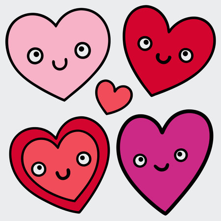 Set of cute hearts in cartoon style. Vector illustration for your designのイラスト素材