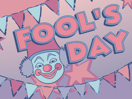 fools day card with clown and garlands vector illustration desingのイラスト素材