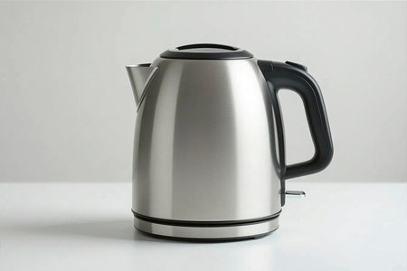 Modern electric kettle on a white background, close-up, isolateの素材
