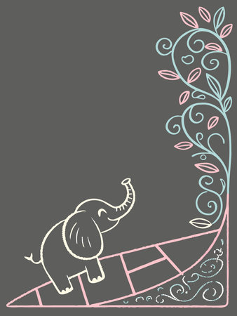 Illustration of an elephant with a floral ornament on a gray backgroundのイラスト素材