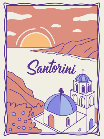 Santorini, Greece. Vector illustration in vintage style.のイラスト素材