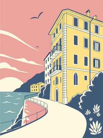 Vector illustration of the city of Liguria, Italy, Europeのイラスト素材