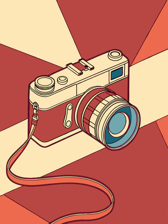 Retro camera on a red background. Vector illustration in retro style.のイラスト素材