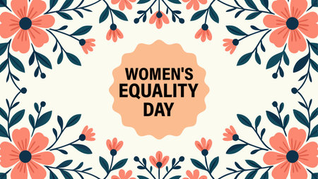 Women's Equality Day. Vector illustration with floral frame and text.のイラスト素材