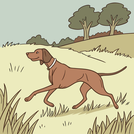 Hunting dog in the field. Vector illustration. Eps 10.のイラスト素材
