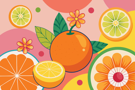 orange and lemon fruits with leafs decoration vector illustration eps 10のイラスト素材