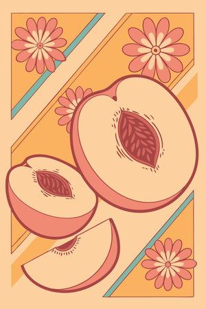 peach fruit design, vector illustration eps10 graphic retro styleのイラスト素材