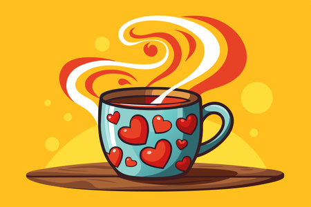 Cup of coffee with red hearts. Vector illustration in cartoon styleのイラスト素材