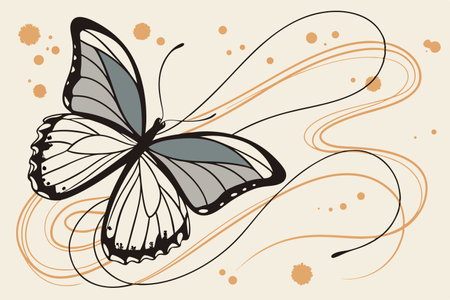 butterfly on a floral background. Vector illustration in retro styleのイラスト素材