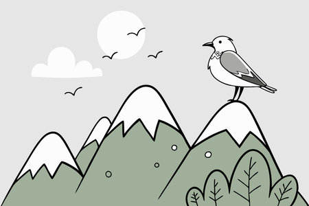 Seagull sitting on the top of a mountain. Vector illustrationのイラスト素材