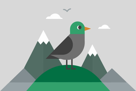 Seagull on the mountain. Vector illustration in flat style.のイラスト素材