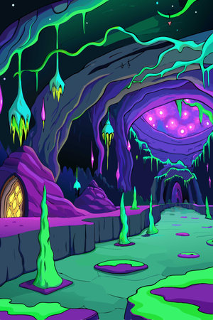 Magic cave. Cartoon vector illustration. Fairytale forest. Fantasy landscape.のイラスト素材