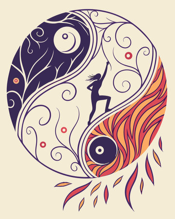 Vector illustration of a beautiful girl dancing in a circle with a patternのイラスト素材