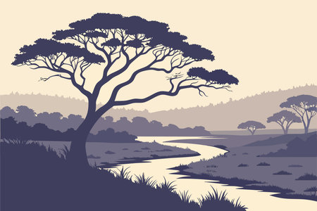 Landscape with trees and river, vector illustration, eps10のイラスト素材