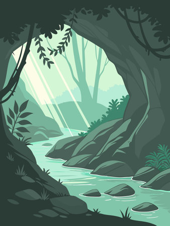 River in the forest. Vector illustration of a river in the forest.のイラスト素材