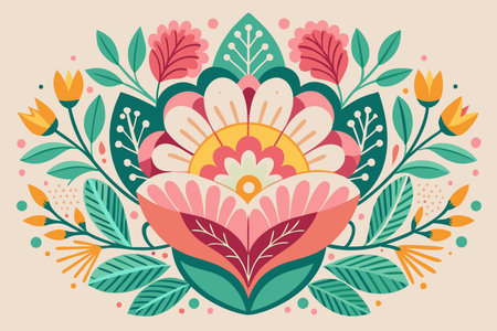 Vector illustration of floral pattern with flowers and leaves in retro style.のイラスト素材
