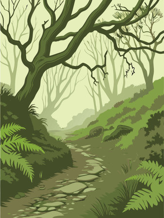 Path in the forest. Vector illustration of a path in the forest.のイラスト素材