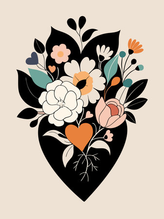 Floral card with heart and flowers. Vector illustration for your designのイラスト素材