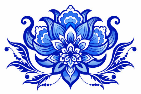 Blue floral ornament in gzhel style. Vector element for designのイラスト素材