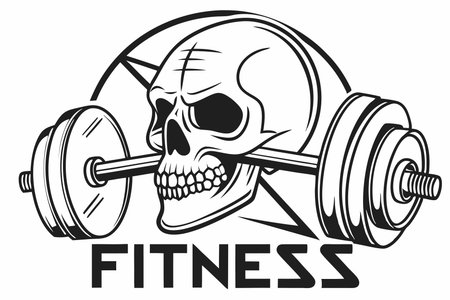 Skull and dumbbells. Vector illustration ready for vinyl cutting.のイラスト素材