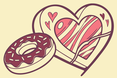 Illustration of two hearts with donuts on a beige backgroundのイラスト素材