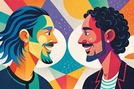 Colorful portrait of a man and a woman. Vector illustration.の素材