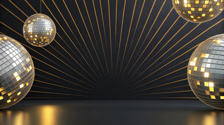 Disco ball on a black background. 3d rendering. 3d illustration.の素材