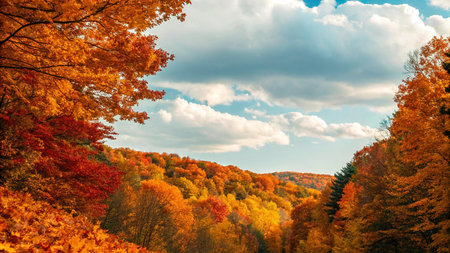 Autumn forest in the mountains. Colorful autumn trees in the forest.の素材