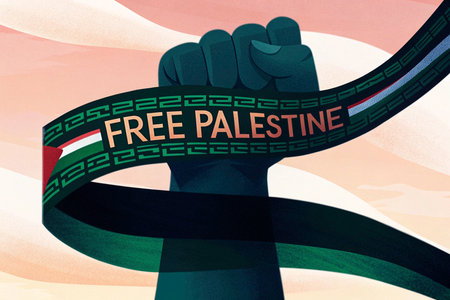 free Palestine Freedom of speech against digitally generated image of a fist with a ribbonの素材
