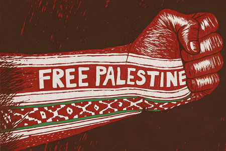 Free Palestine concept. Hand drawn illustration of free press concept for print on t-shirt.の素材