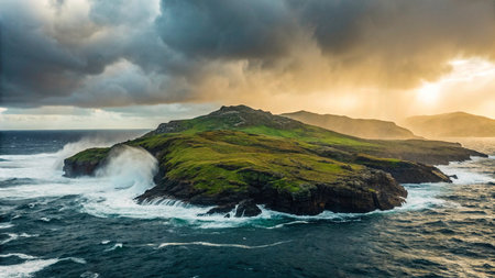 Stormy sky over the Faroe Islands. Panoramic viewの素材