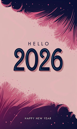 Happy New Year 2026 greeting card. Festive flyer design. Vector illustration.の素材