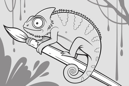 Cartoon Chameleon - Coloring Page Outline Illustrationのイラスト素材