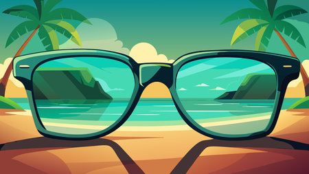 Vector illustration of Sunglasses on the beach. Summer vacation background.のイラスト素材