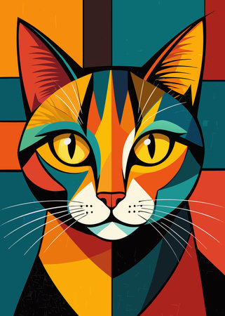Colorful cat head on a colorful background. Vector illustration for your designのイラスト素材