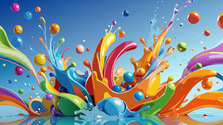 Colorful splashes of water on a blue background. Vector illustration