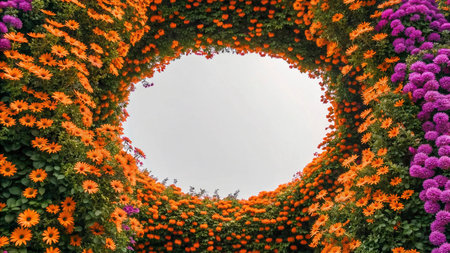 Flower garden in the middle of the city with space for textの素材