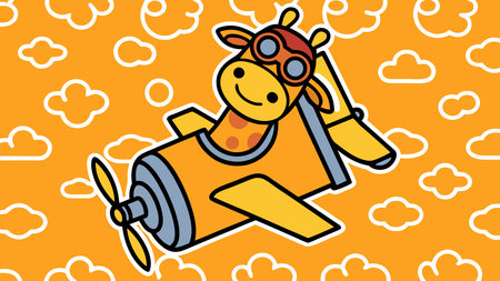 Illustration of a Cute Giraffe Flying with a Jet Planeのイラスト素材